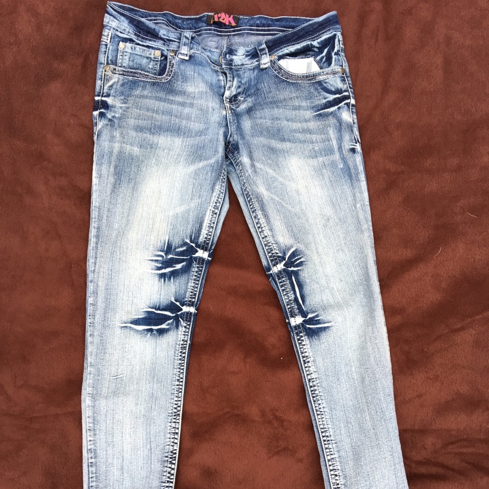 Acid washed blue jeans
